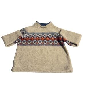 VTG Cabela's Gray Sherpa Fleece Pullover Aztec Print Sweater Women's Sz L